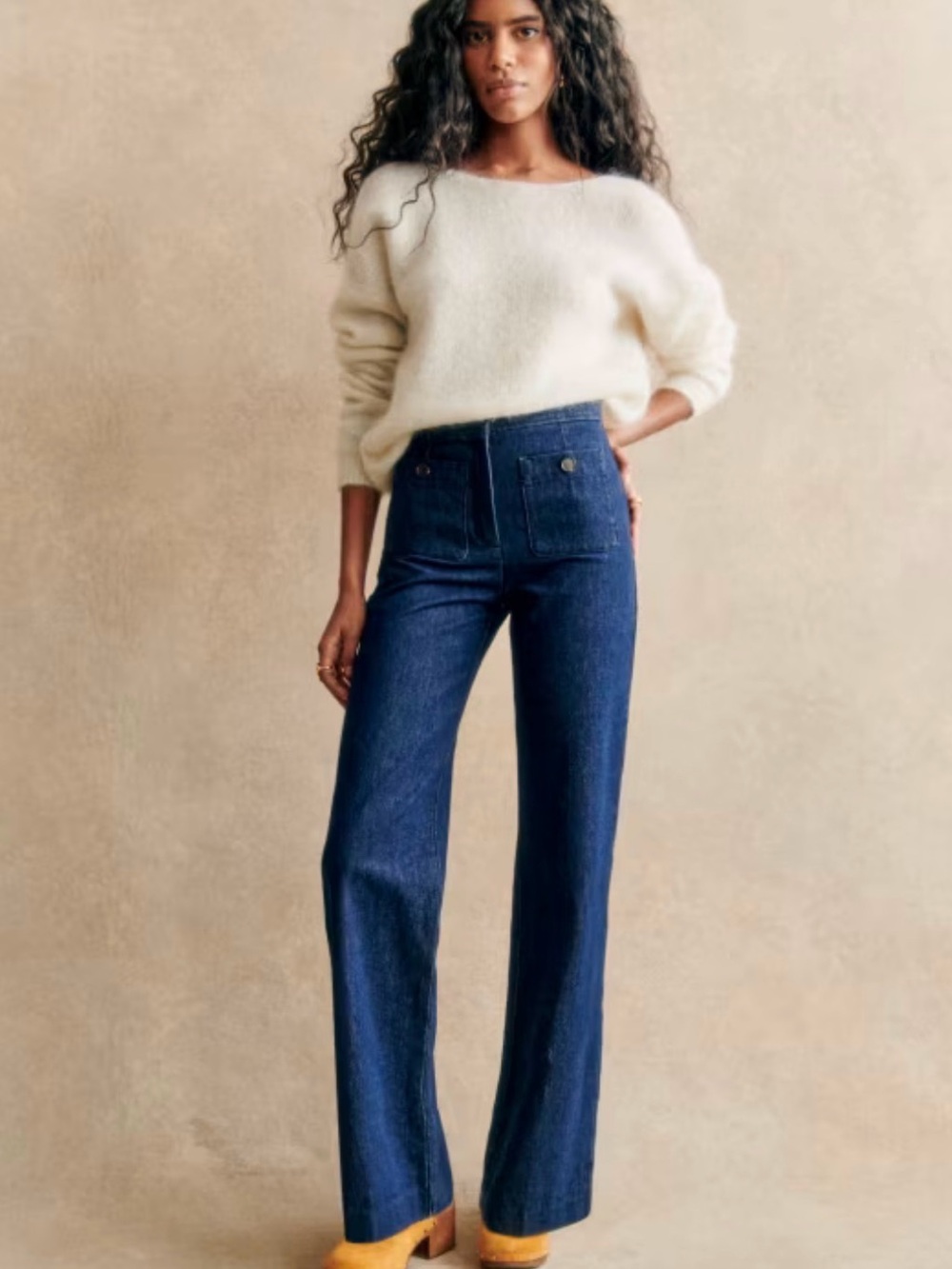 Sezane Dan High Rise Wide Leg Trousers Indigo Denim Size EU 38 US 6